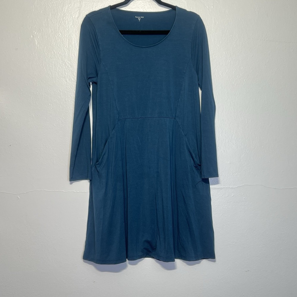 Garnet Hill Everyday 3/4 Sleeve‎ A-Line Knit Casual Pockets Teal Dress M